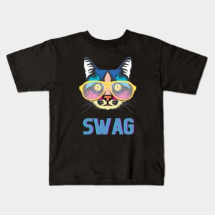 Cat wearing glass swag Kids T-Shirt